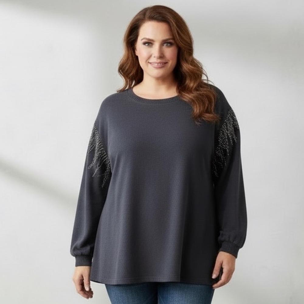 Democracy Women's Embellished Navy Sweater, Size XXL
